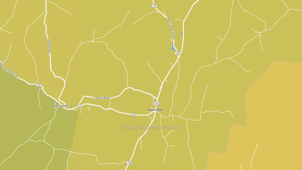 Map of the best neighborhoods in the Bakersfield area, with better matches in green and worse matches in red