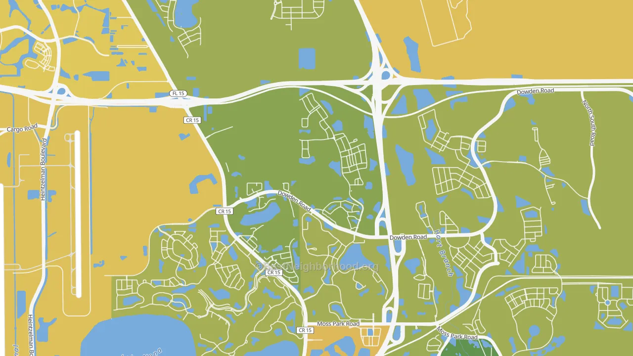 Map of the best neighborhoods in the Bal Bay, Orlando area, with better matches in green and worse matches in red
