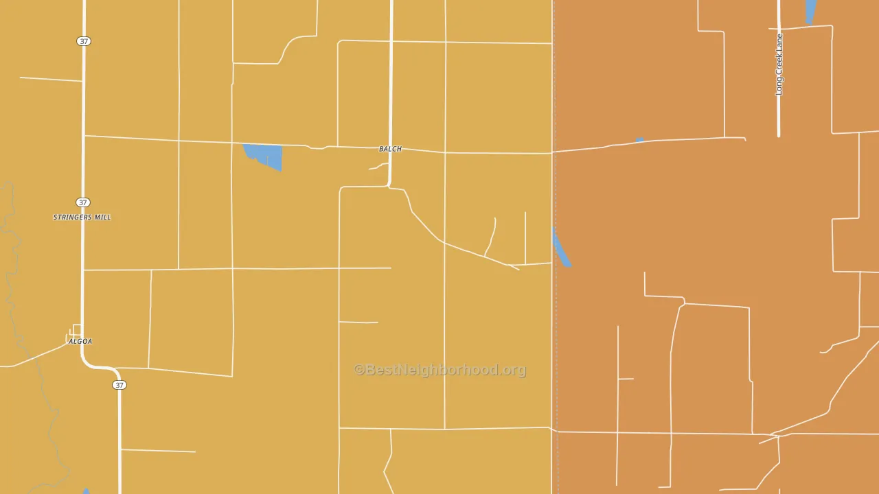 Map of the best neighborhoods in the Balch area, with better matches in green and worse matches in red