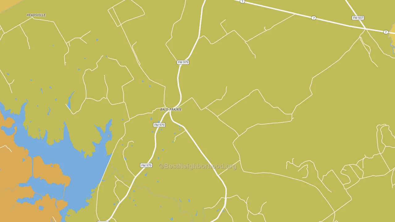 Map of the best neighborhoods in the Bald Prairie area, with better matches in green and worse matches in red