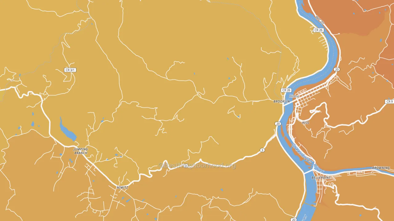 Map of the best neighborhoods in the Ballengee area, with better matches in green and worse matches in red