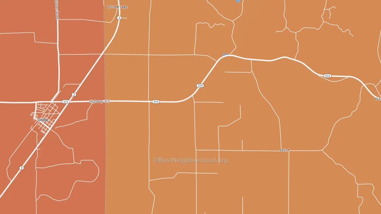 Map of the best neighborhoods in the Ballentine area, with better matches in green and worse matches in red
