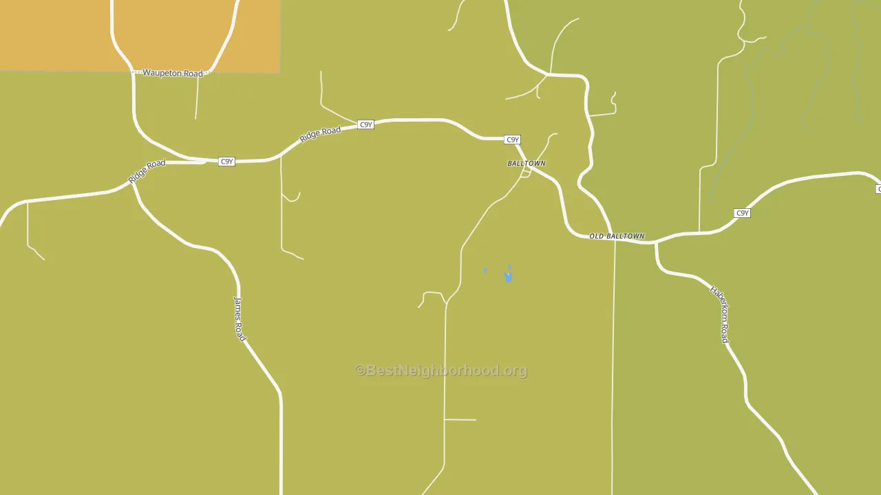 Map of the best neighborhoods in the Balltown area, with better matches in green and worse matches in red