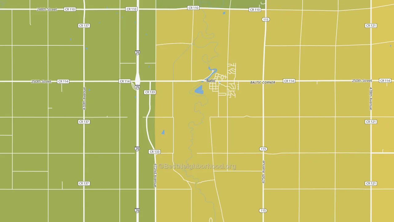 Map of the best neighborhoods in the Baltic area, with better matches in green and worse matches in red