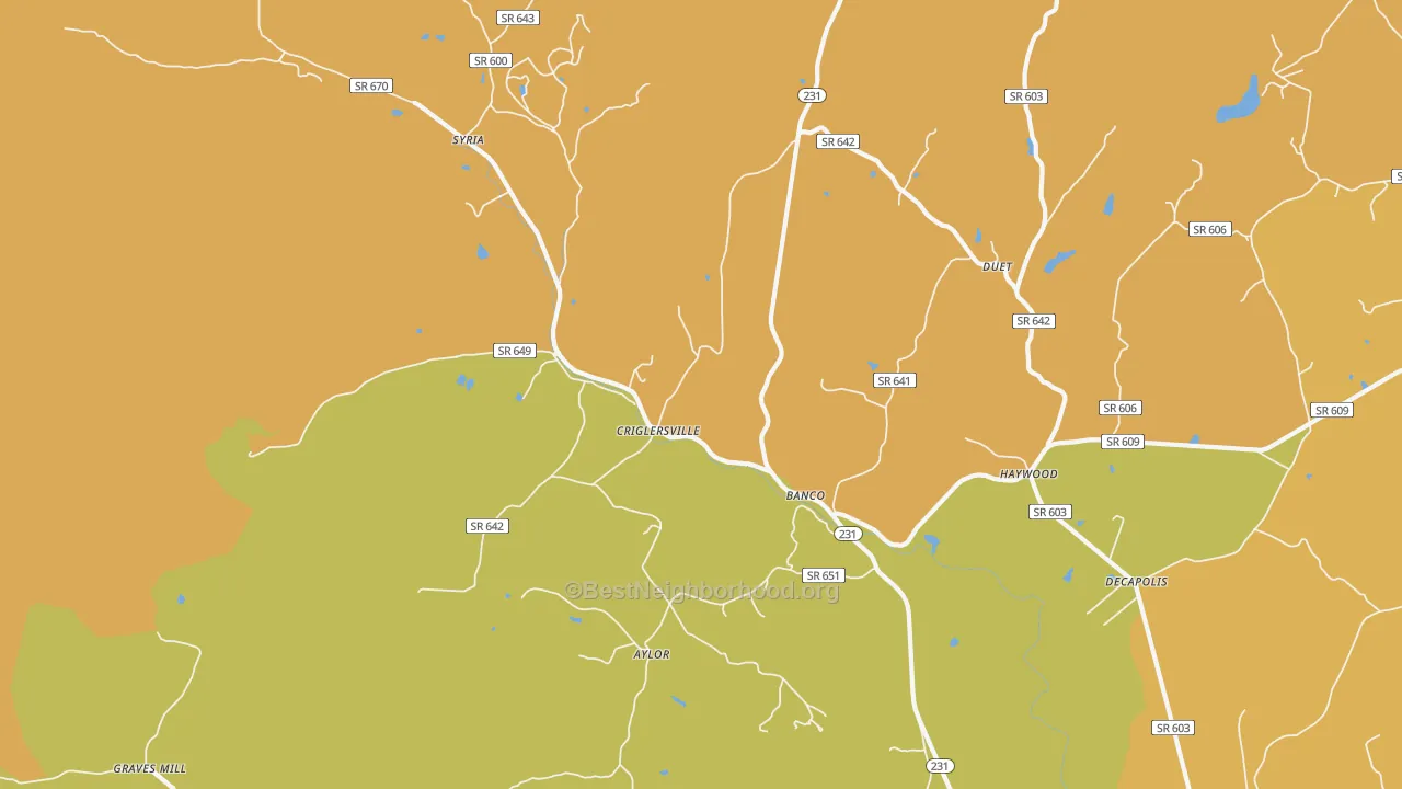 Map of the best neighborhoods in the Banco area, with better matches in green and worse matches in red
