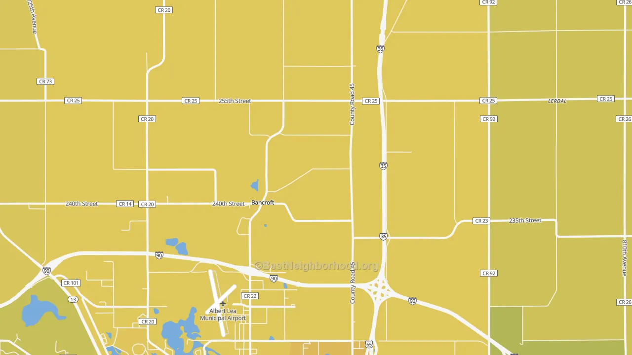 Map of the best neighborhoods in the Bancroft area, with better matches in green and worse matches in red