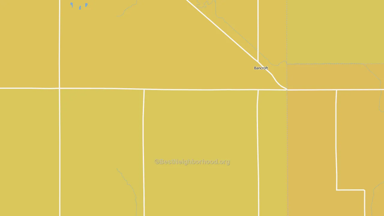 Map of the best neighborhoods in the Bancroft area, with better matches in green and worse matches in red