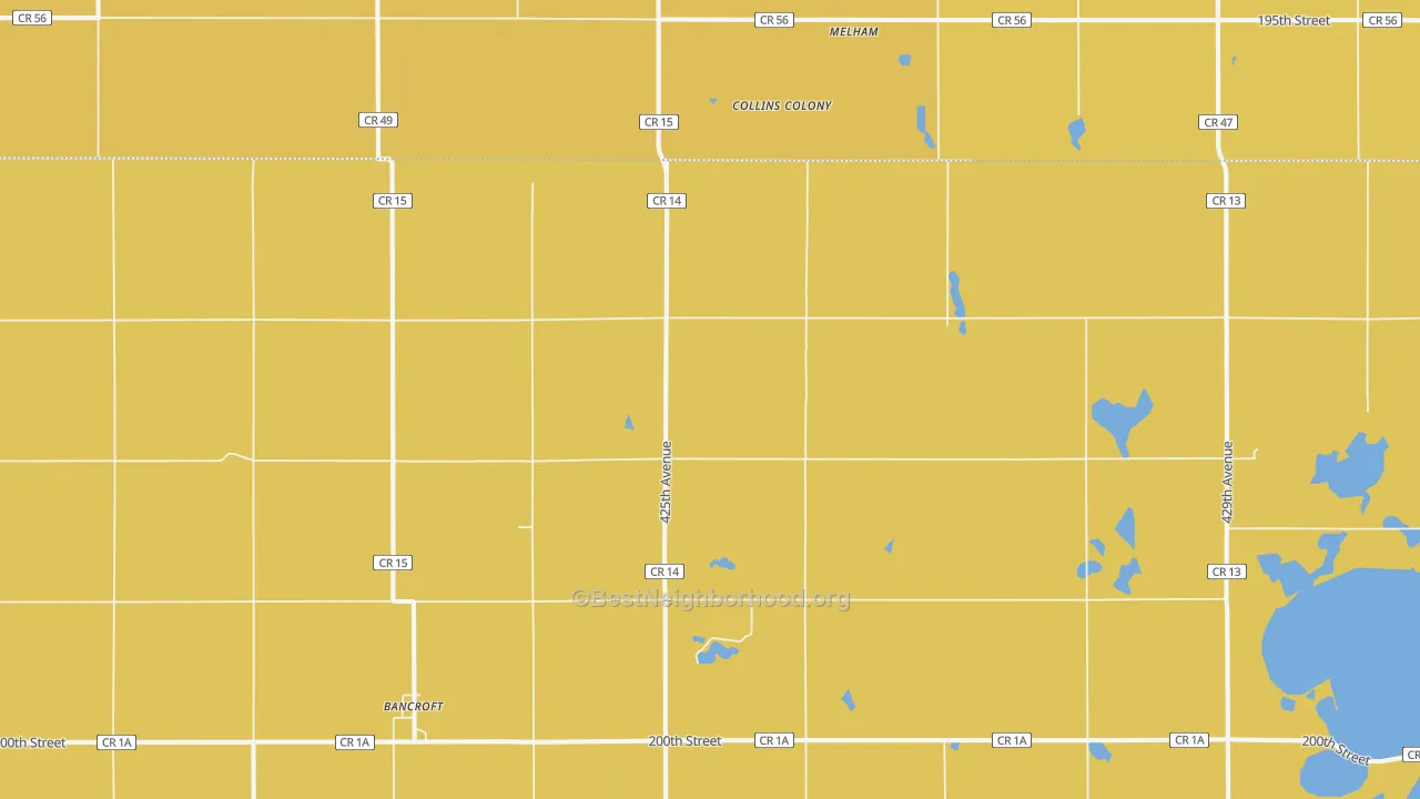 Map of the best neighborhoods in the Bancroft area, with better matches in green and worse matches in red