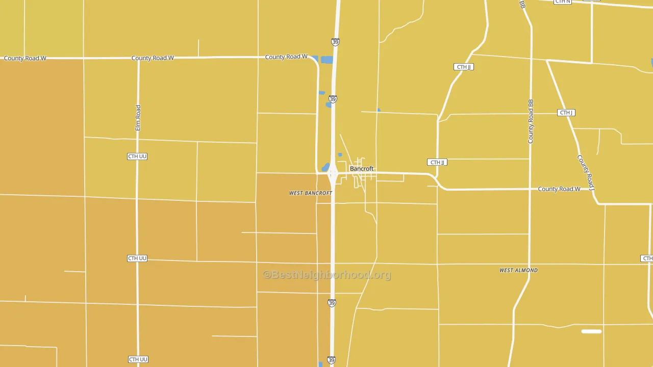 Map of the best neighborhoods in the Bancroft area, with better matches in green and worse matches in red