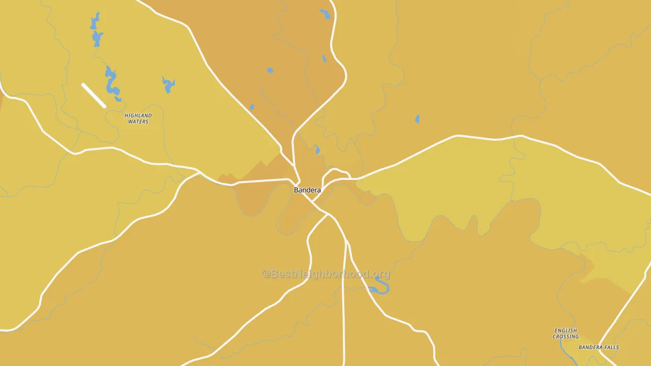 Map of the best neighborhoods in the Bandera area, with better matches in green and worse matches in red