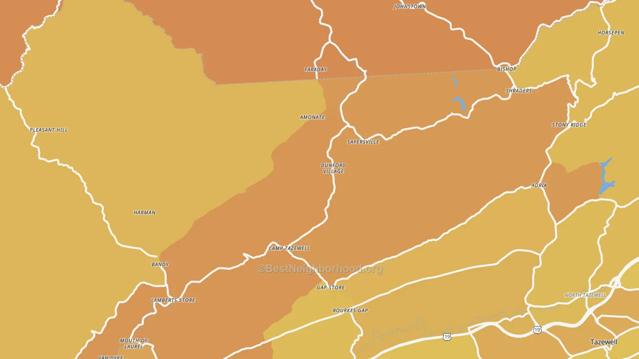 Map of the best neighborhoods in the Bandy area, with better matches in green and worse matches in red