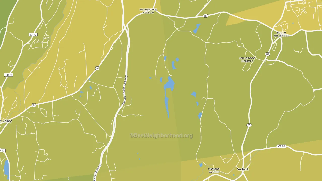 Map of the best neighborhoods in the Bangall area, with better matches in green and worse matches in red