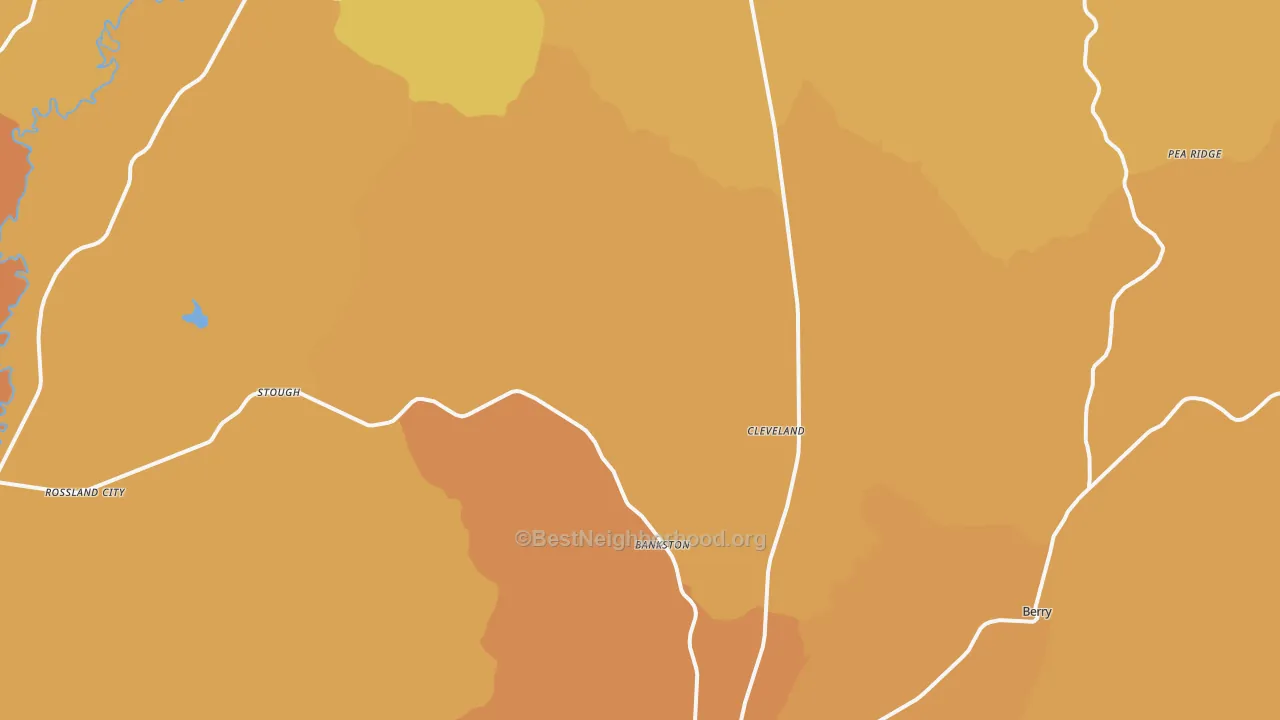 Map of the best neighborhoods in the Bankston area, with better matches in green and worse matches in red