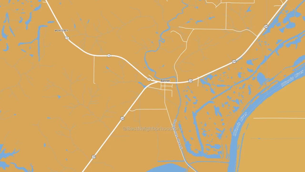 Map of the best neighborhoods in the Banner area, with better matches in green and worse matches in red