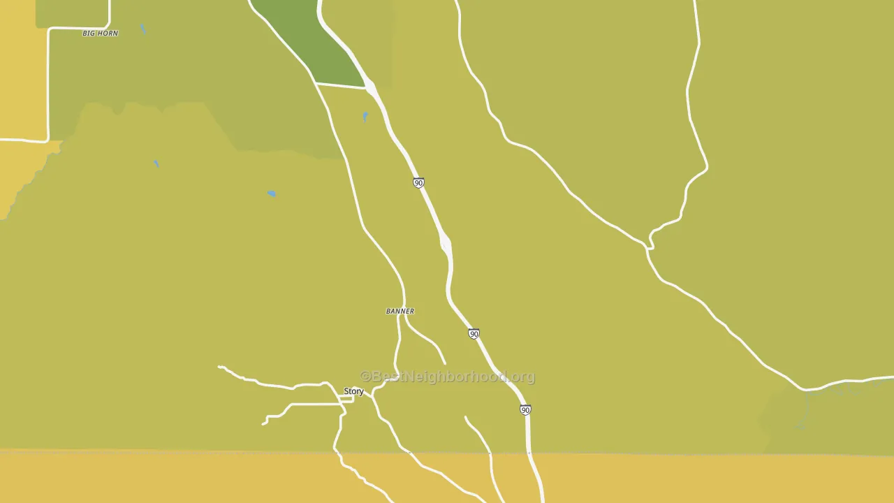 Map of the best neighborhoods in the Banner area, with better matches in green and worse matches in red