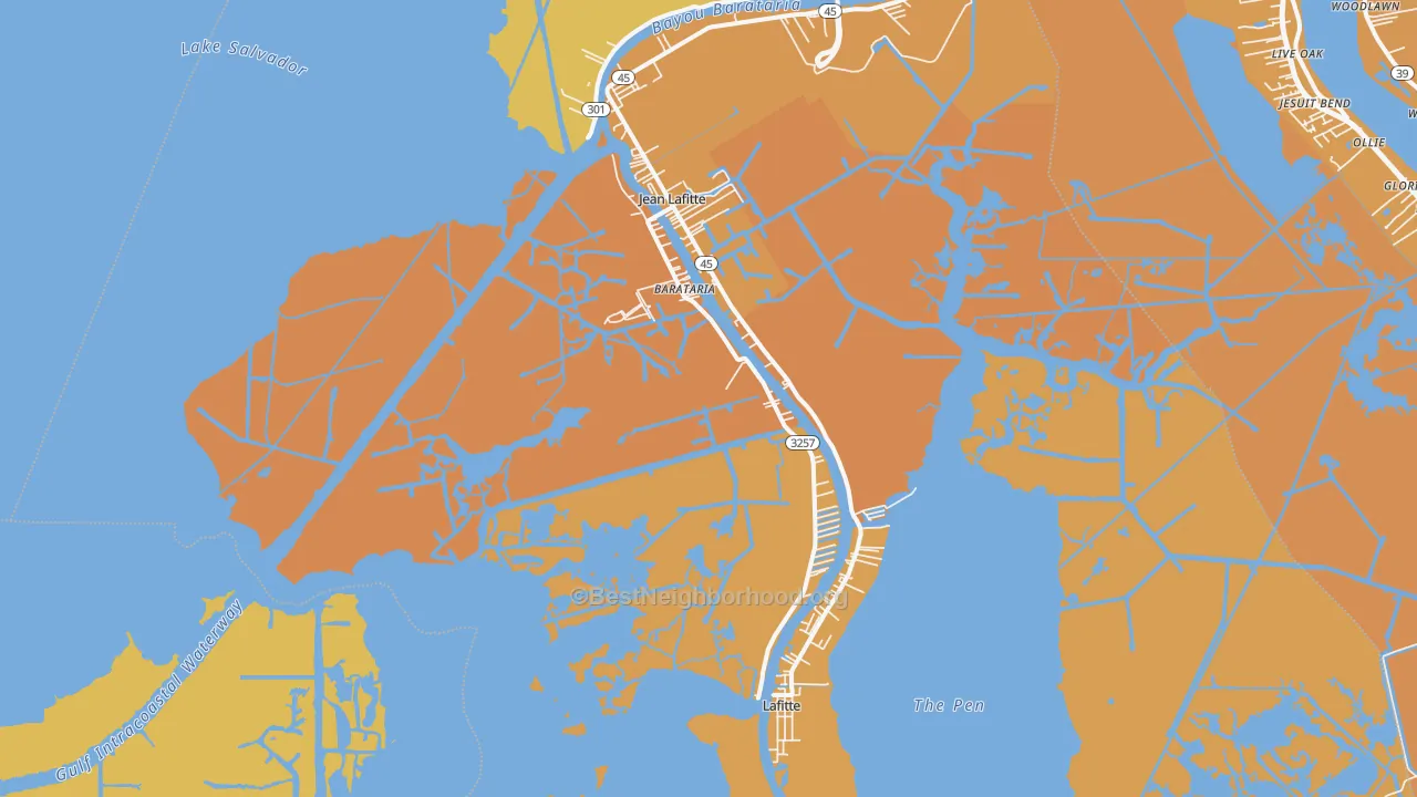Map of the best neighborhoods in the Barataria area, with better matches in green and worse matches in red