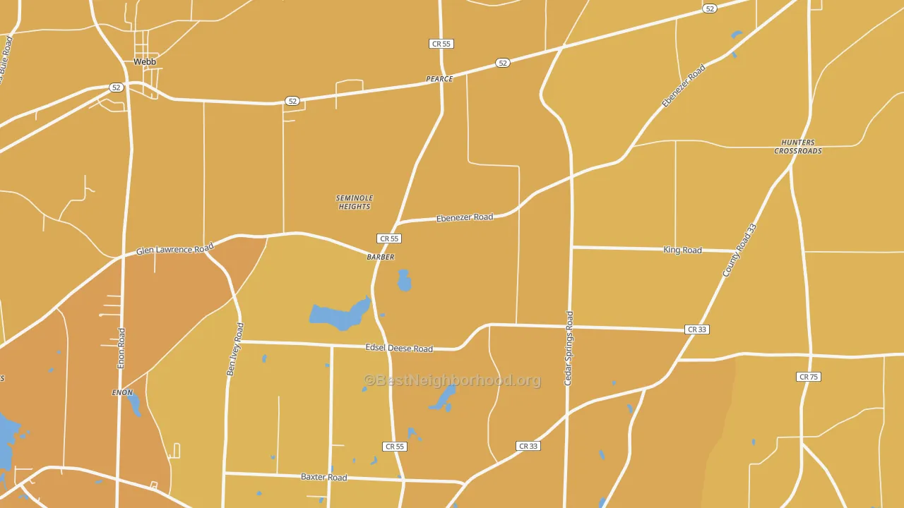 Map of the best neighborhoods in the Barber area, with better matches in green and worse matches in red