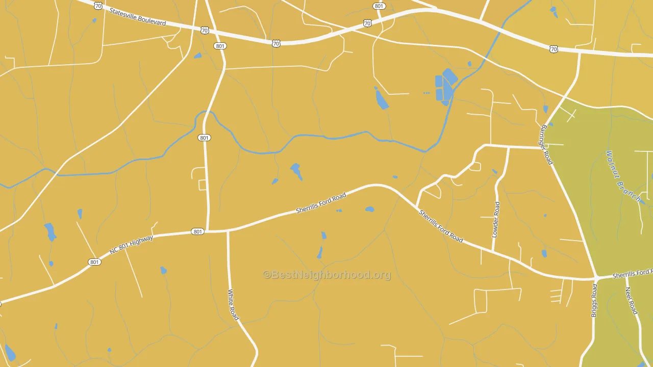 Map of the best neighborhoods in the Barber area, with better matches in green and worse matches in red