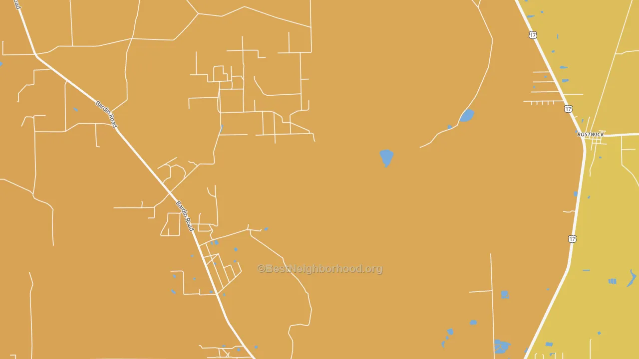 Map of the best neighborhoods in the Bardin area, with better matches in green and worse matches in red