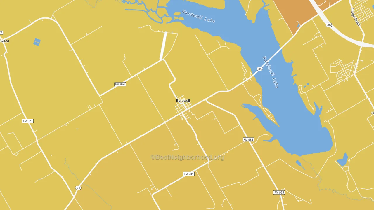 Map of the best neighborhoods in the Bardwell area, with better matches in green and worse matches in red