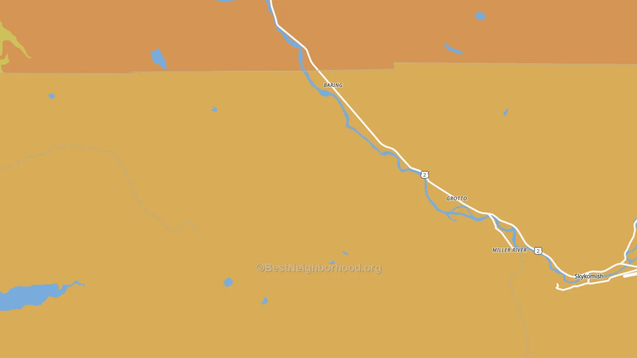 Map of the best neighborhoods in the Baring area, with better matches in green and worse matches in red