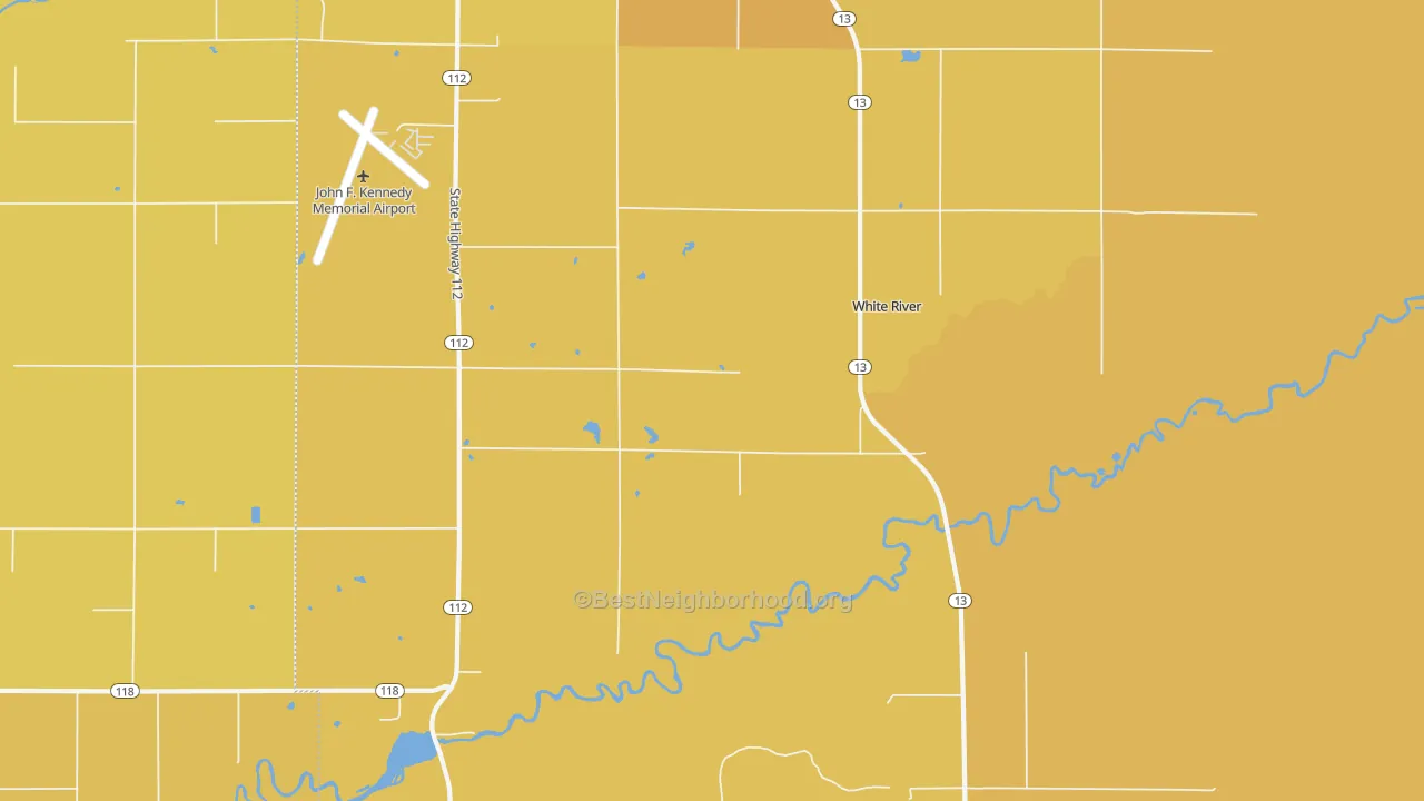 Map of the best neighborhoods in the Barksdale area, with better matches in green and worse matches in red