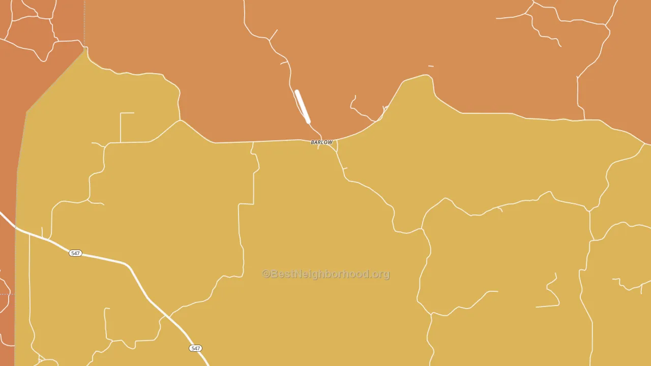 Map of the best neighborhoods in the Barlow area, with better matches in green and worse matches in red