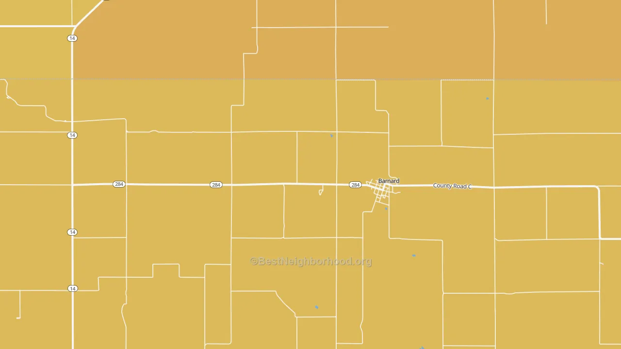Map of the best neighborhoods in the Barnard area, with better matches in green and worse matches in red