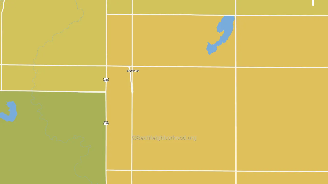 Map of the best neighborhoods in the Barnard area, with better matches in green and worse matches in red