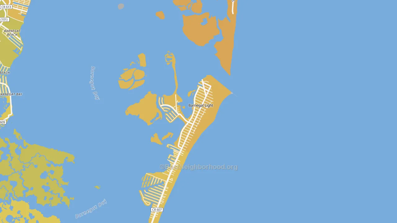 Map of the best neighborhoods in the Barnegat Light area, with better matches in green and worse matches in red