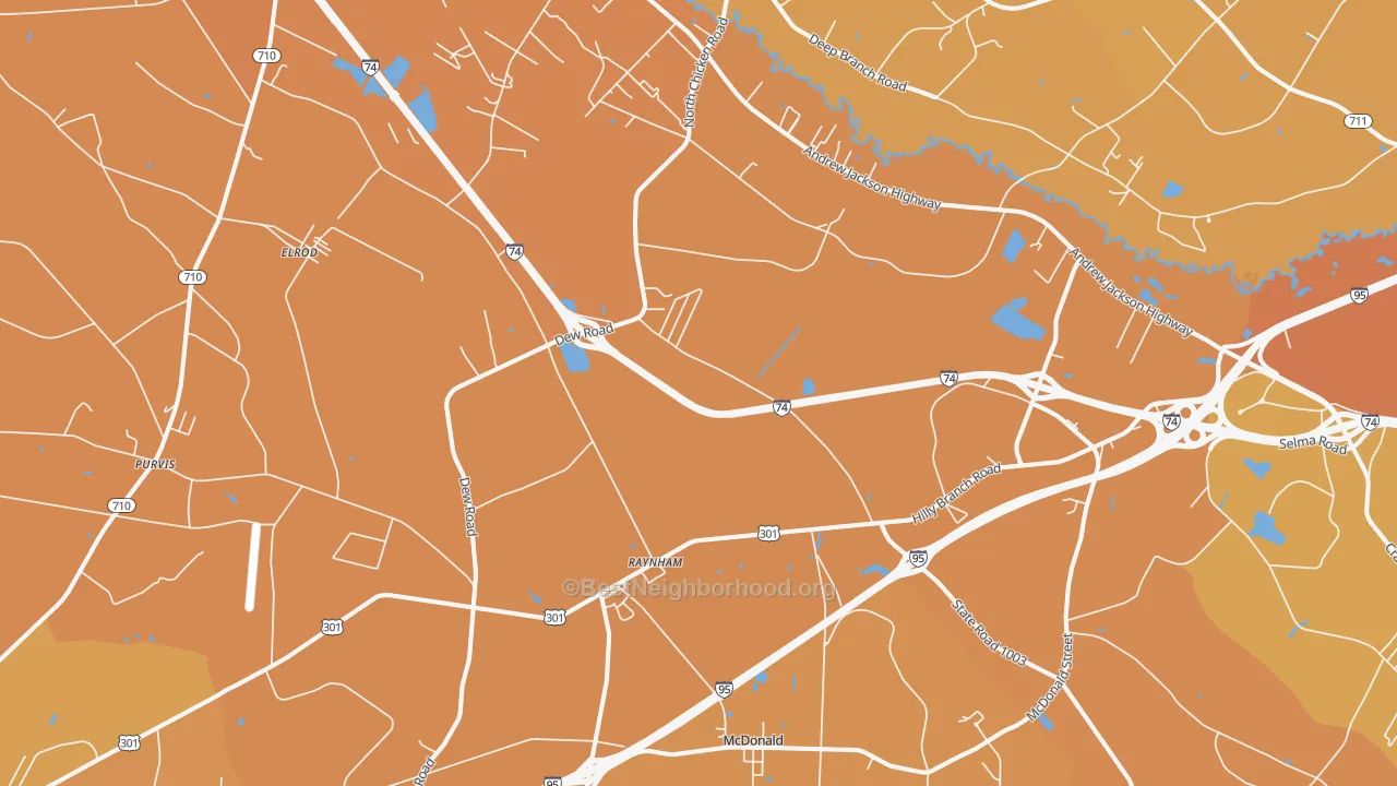 Map of the best neighborhoods in the Barnesville area, with better matches in green and worse matches in red