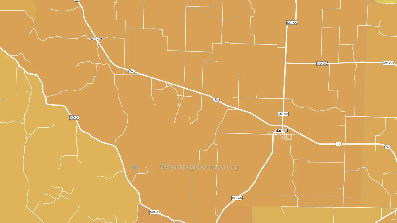 Map of the best neighborhoods in the Barnett area, with better matches in green and worse matches in red