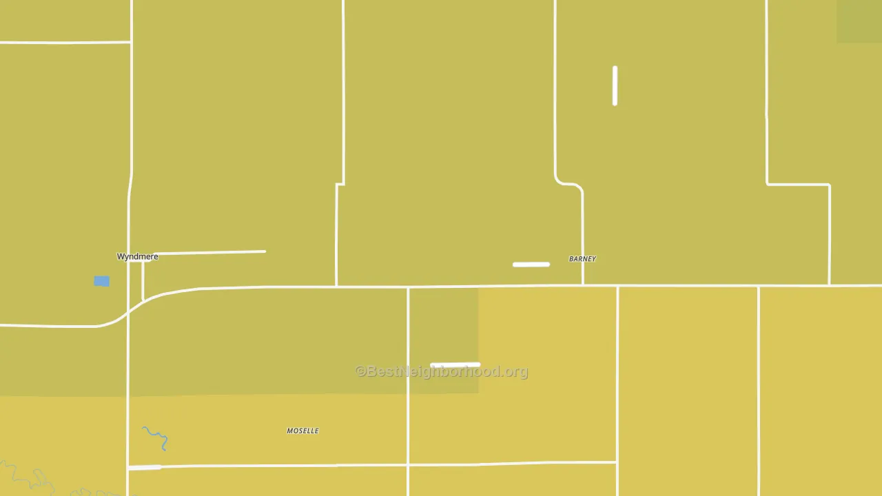 Map of the best neighborhoods in the Barney area, with better matches in green and worse matches in red