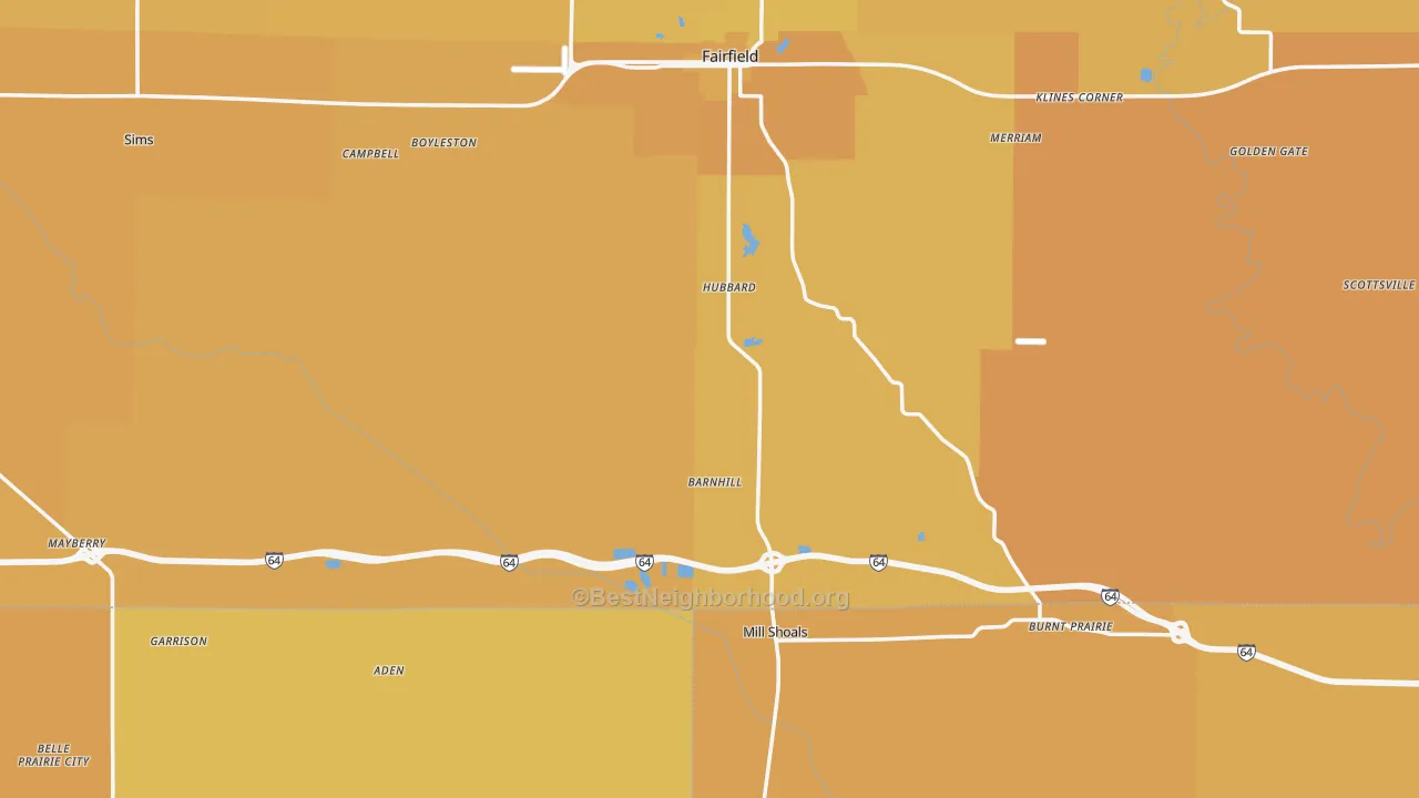 Map of the best neighborhoods in the Barnhill area, with better matches in green and worse matches in red