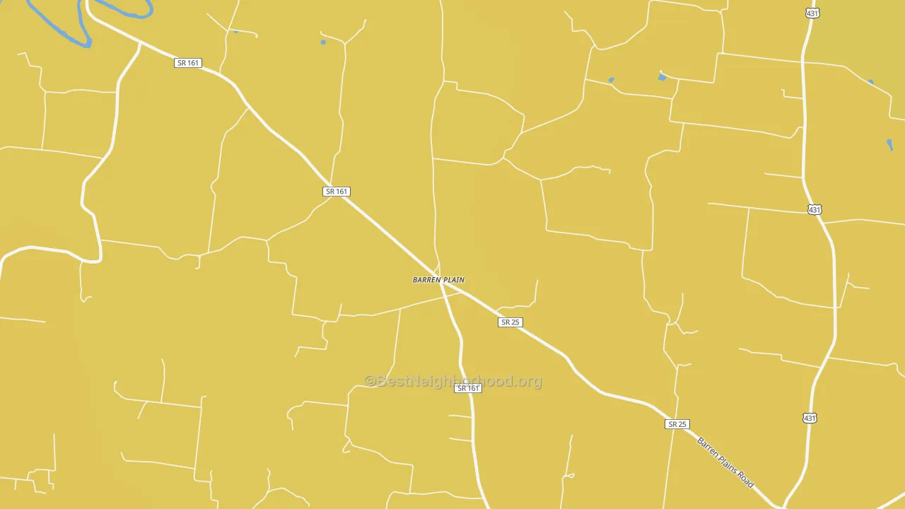 Map of the best neighborhoods in the Barren Plain area, with better matches in green and worse matches in red