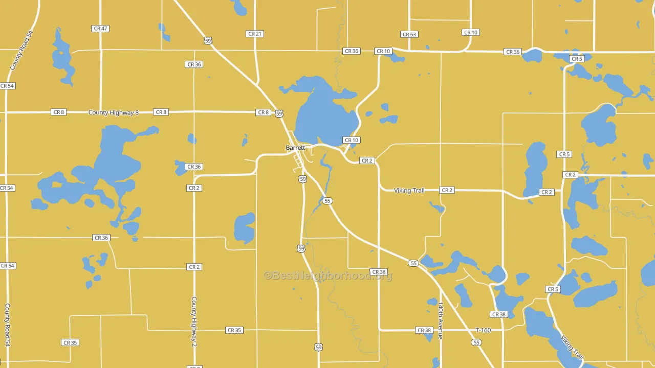 Map of the best neighborhoods in the Barrett area, with better matches in green and worse matches in red