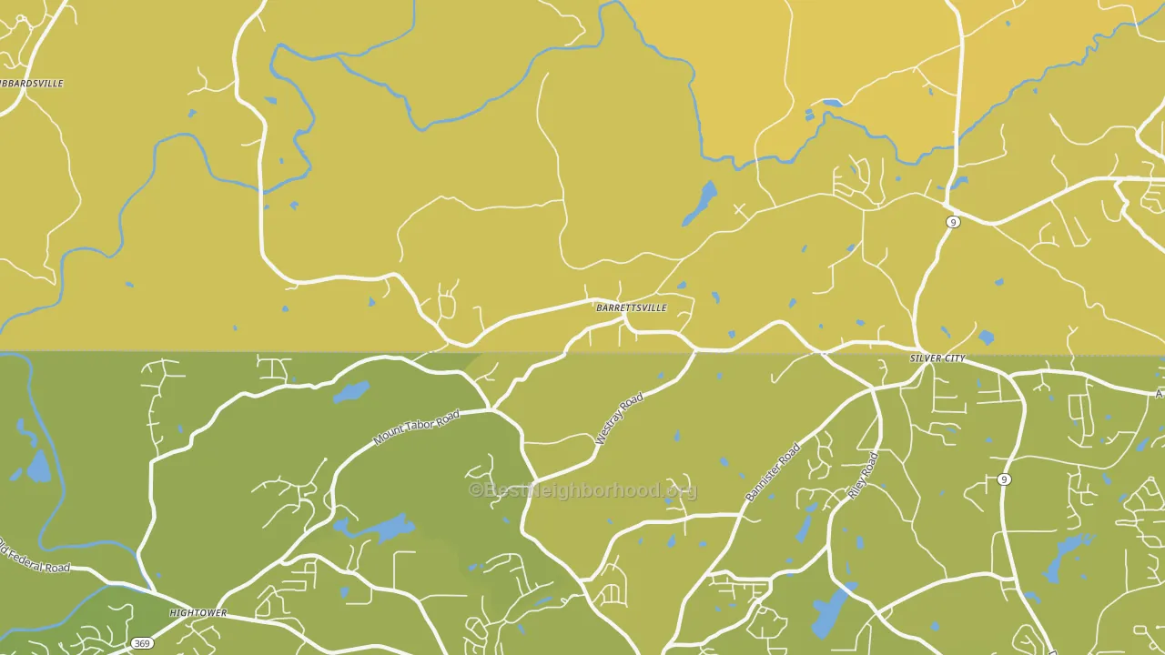 Map of the best neighborhoods in the Barrettsville area, with better matches in green and worse matches in red
