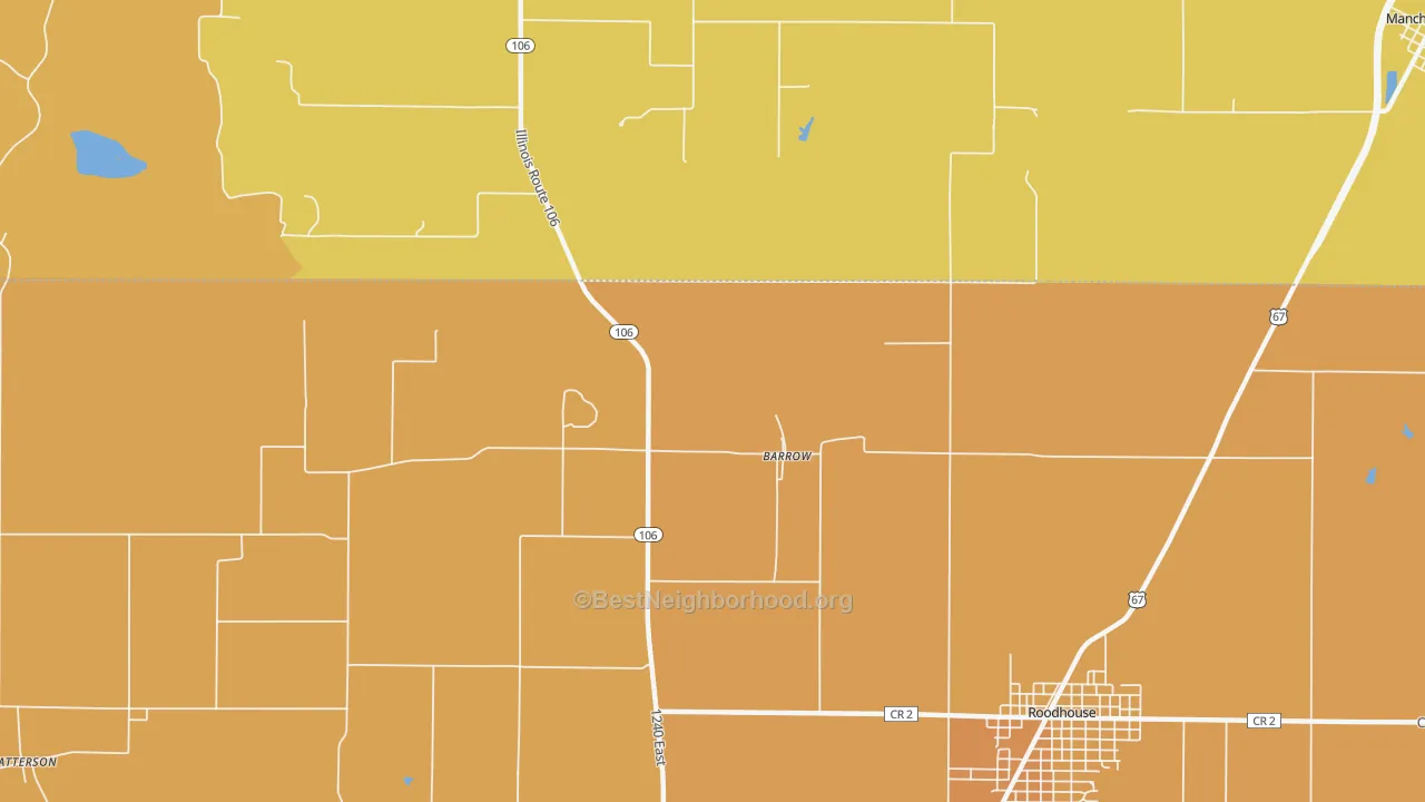 Map of the best neighborhoods in the Barrow area, with better matches in green and worse matches in red