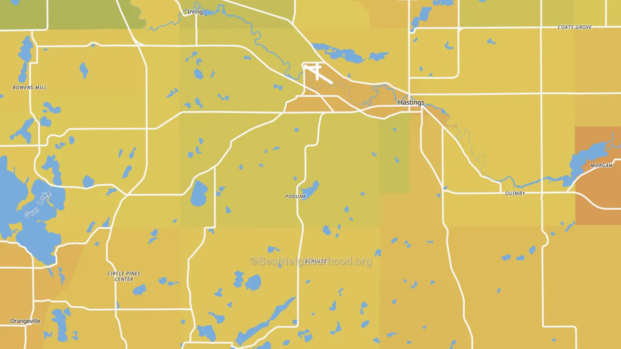 Map of the best neighborhoods in the Barry County area, with better matches in green and worse matches in red