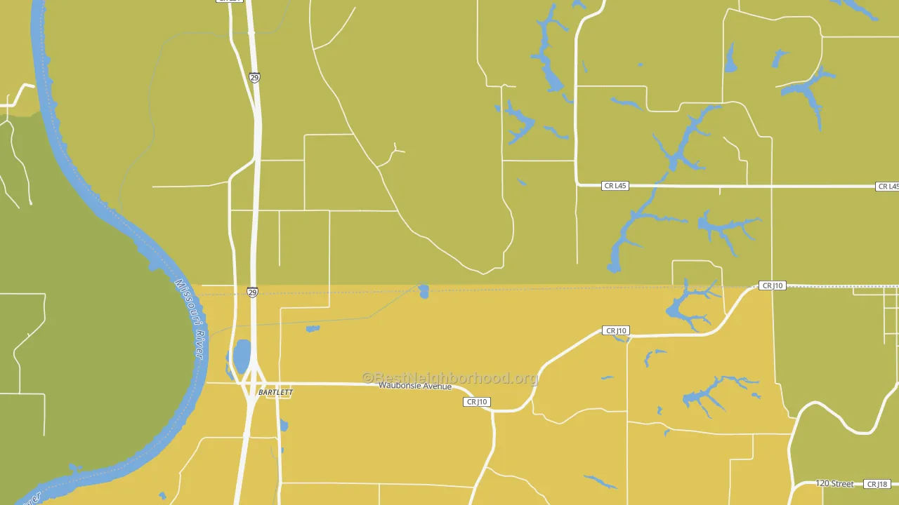 Map of the best neighborhoods in the Bartlett area, with better matches in green and worse matches in red