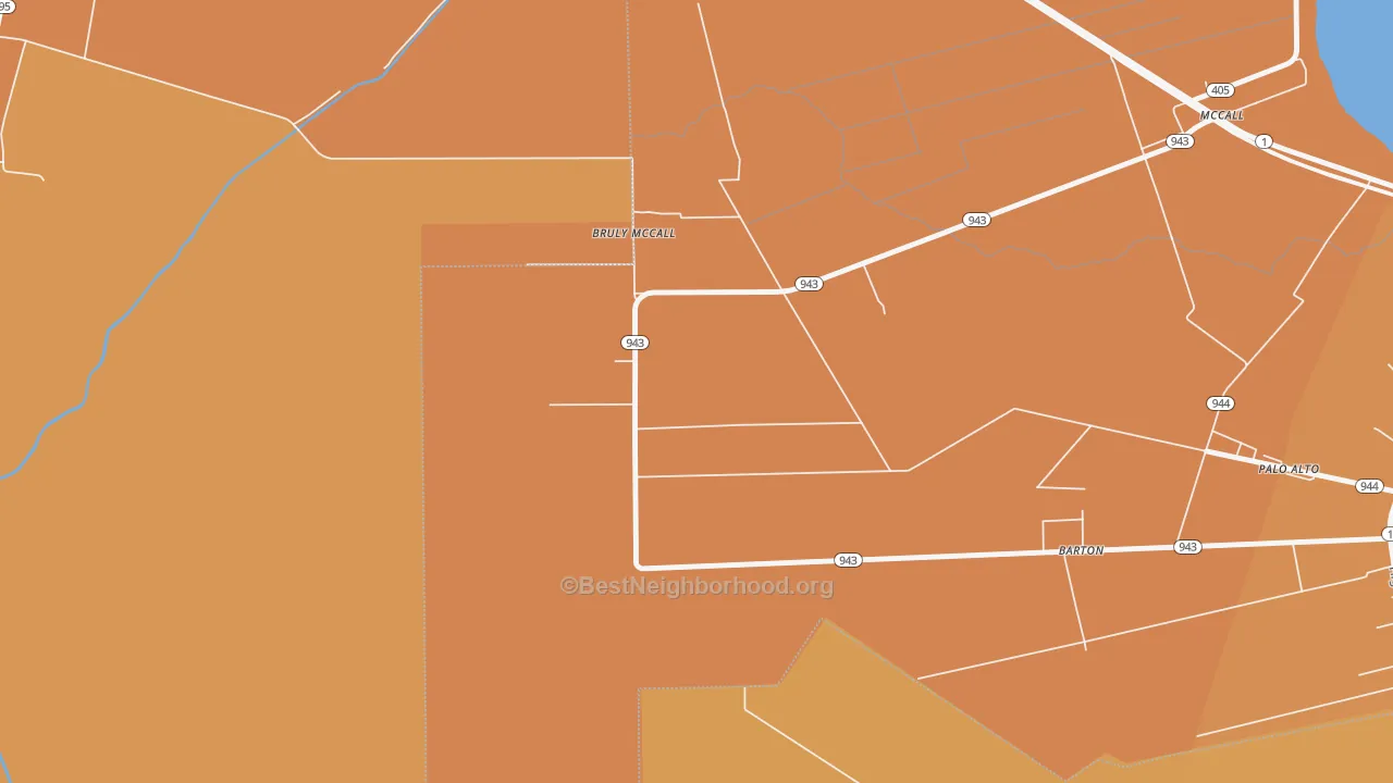 Map of the best neighborhoods in the Barton area, with better matches in green and worse matches in red