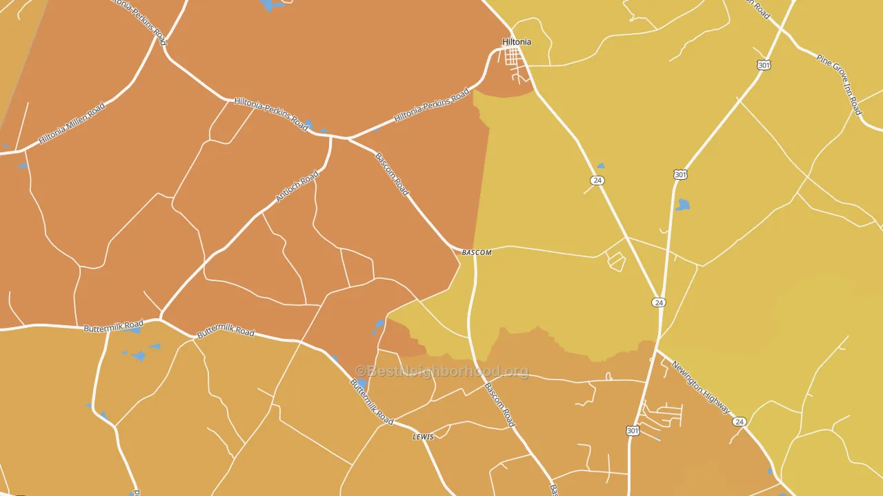 Map of the best neighborhoods in the Bascom area, with better matches in green and worse matches in red