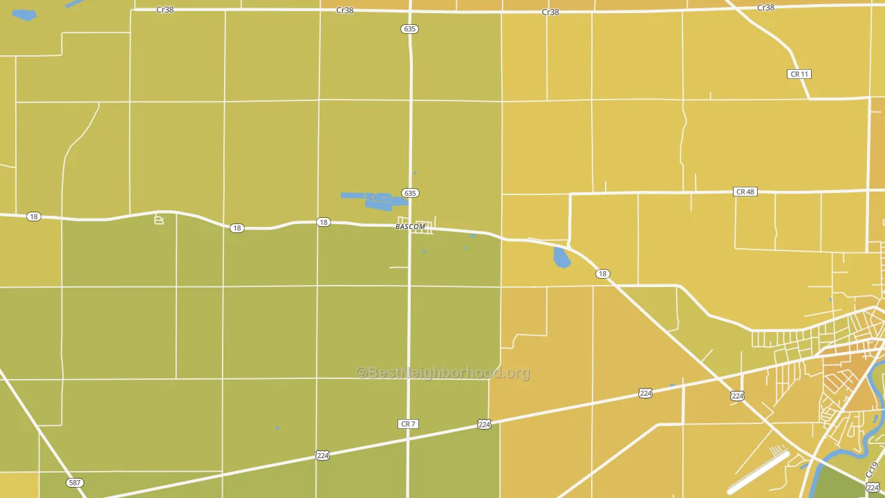 Map of the best neighborhoods in the Bascom area, with better matches in green and worse matches in red