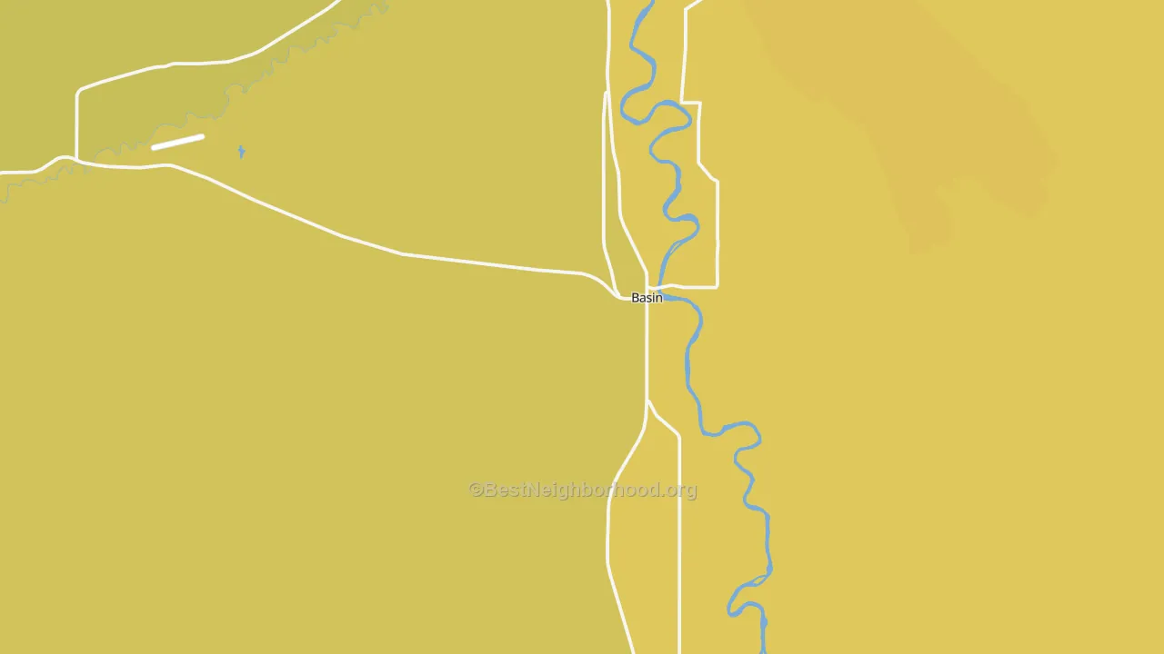 Map of the best neighborhoods in the Basin area, with better matches in green and worse matches in red