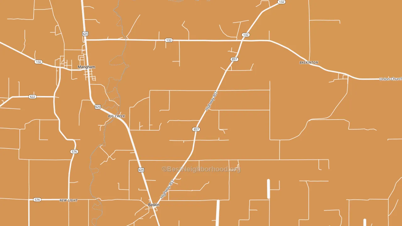 Map of the best neighborhoods in the Baskin area, with better matches in green and worse matches in red