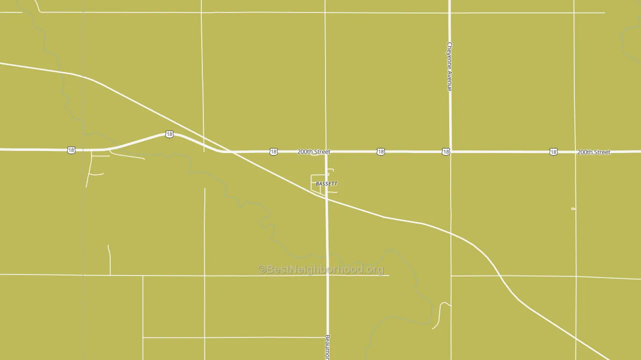 Map of the best neighborhoods in the Bassett area, with better matches in green and worse matches in red
