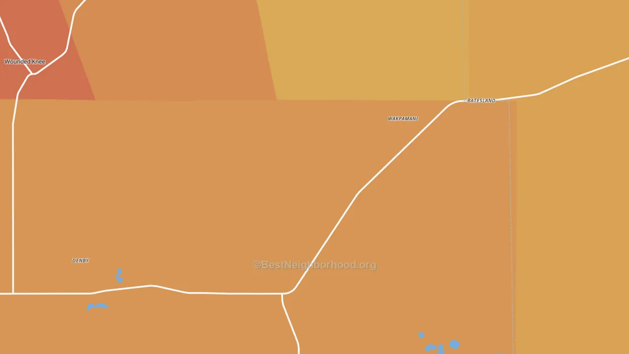 Map of the best neighborhoods in the Batesland area, with better matches in green and worse matches in red