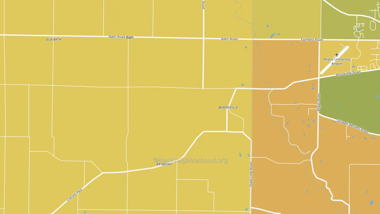 Map of the best neighborhoods in the Bath area, with better matches in green and worse matches in red