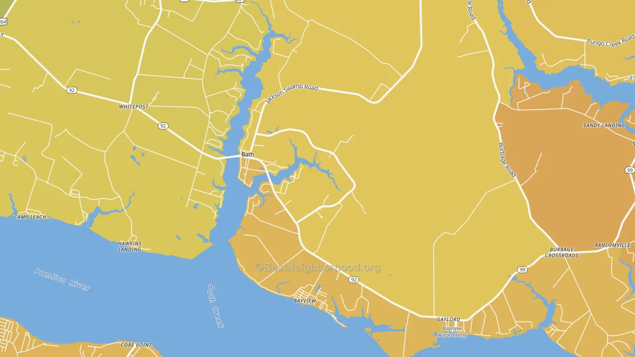 Map of the best neighborhoods in the Bath area, with better matches in green and worse matches in red