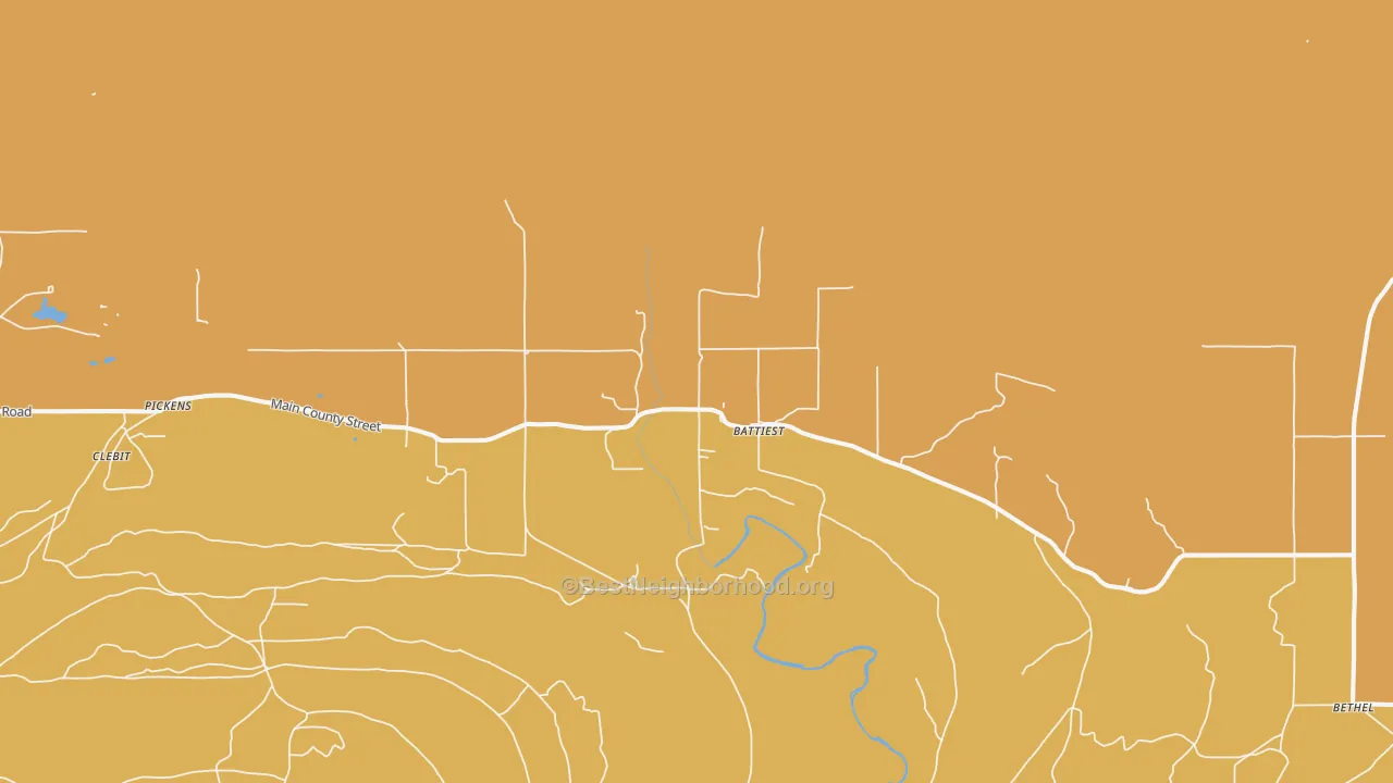 Map of the best neighborhoods in the Battiest area, with better matches in green and worse matches in red